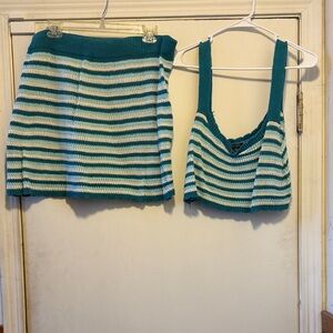 wild fable Teal and Cream Striped Knit Top and skirt